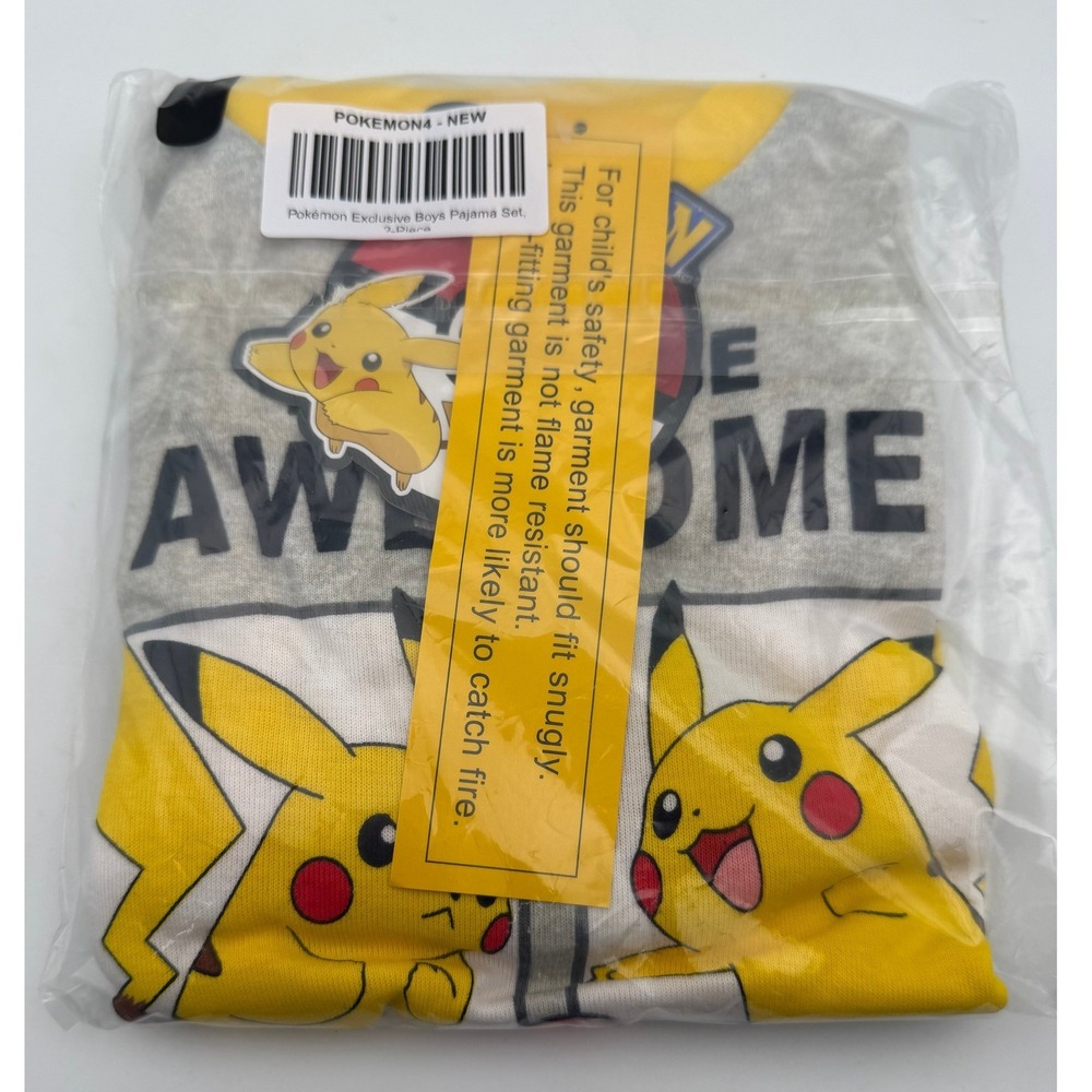 Pokemon Exclusive Boys Pikachu 2-Piece Pajama Set Yellow Grey Size 4 W007
